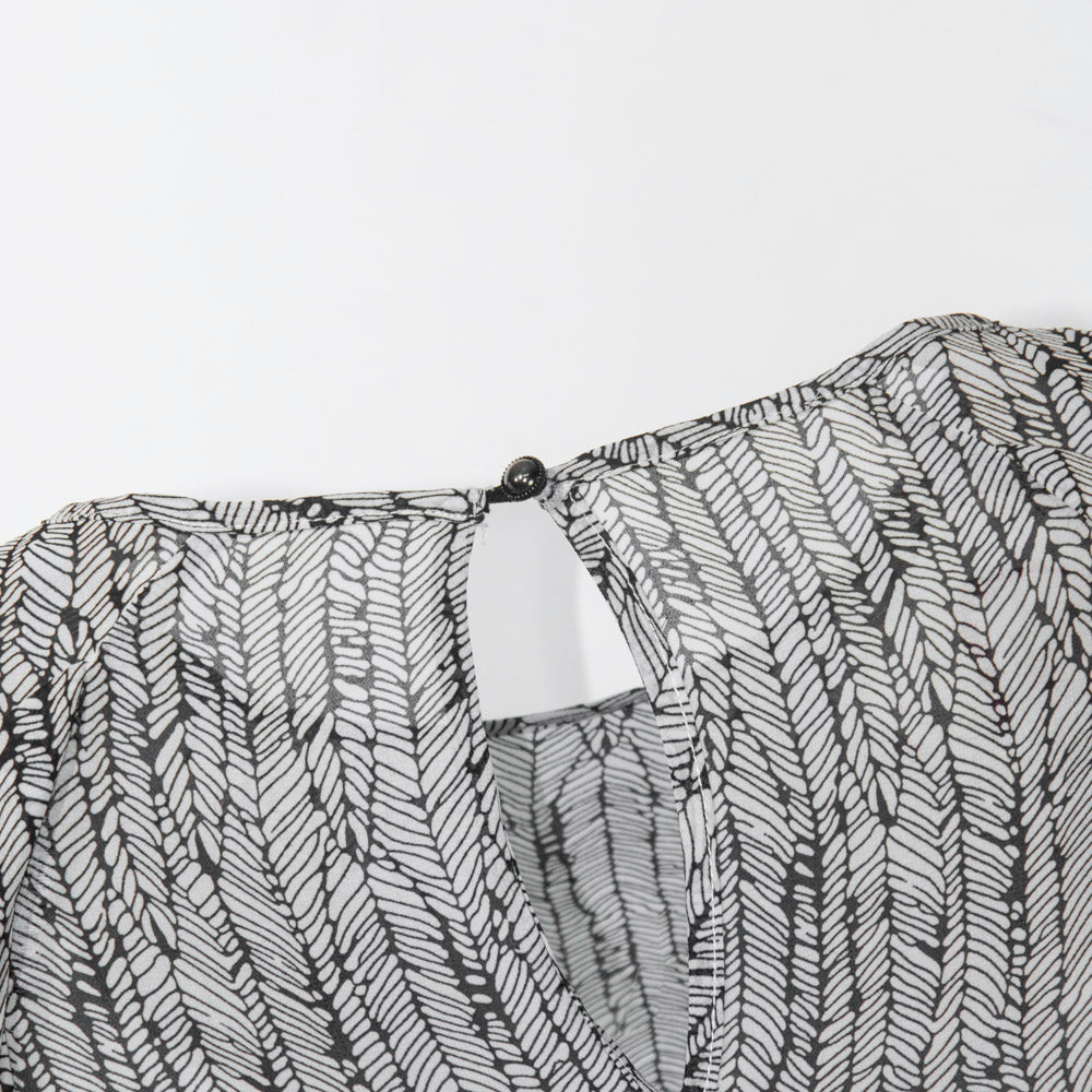 Semi-Sheer Ruched Sleeve Blouse