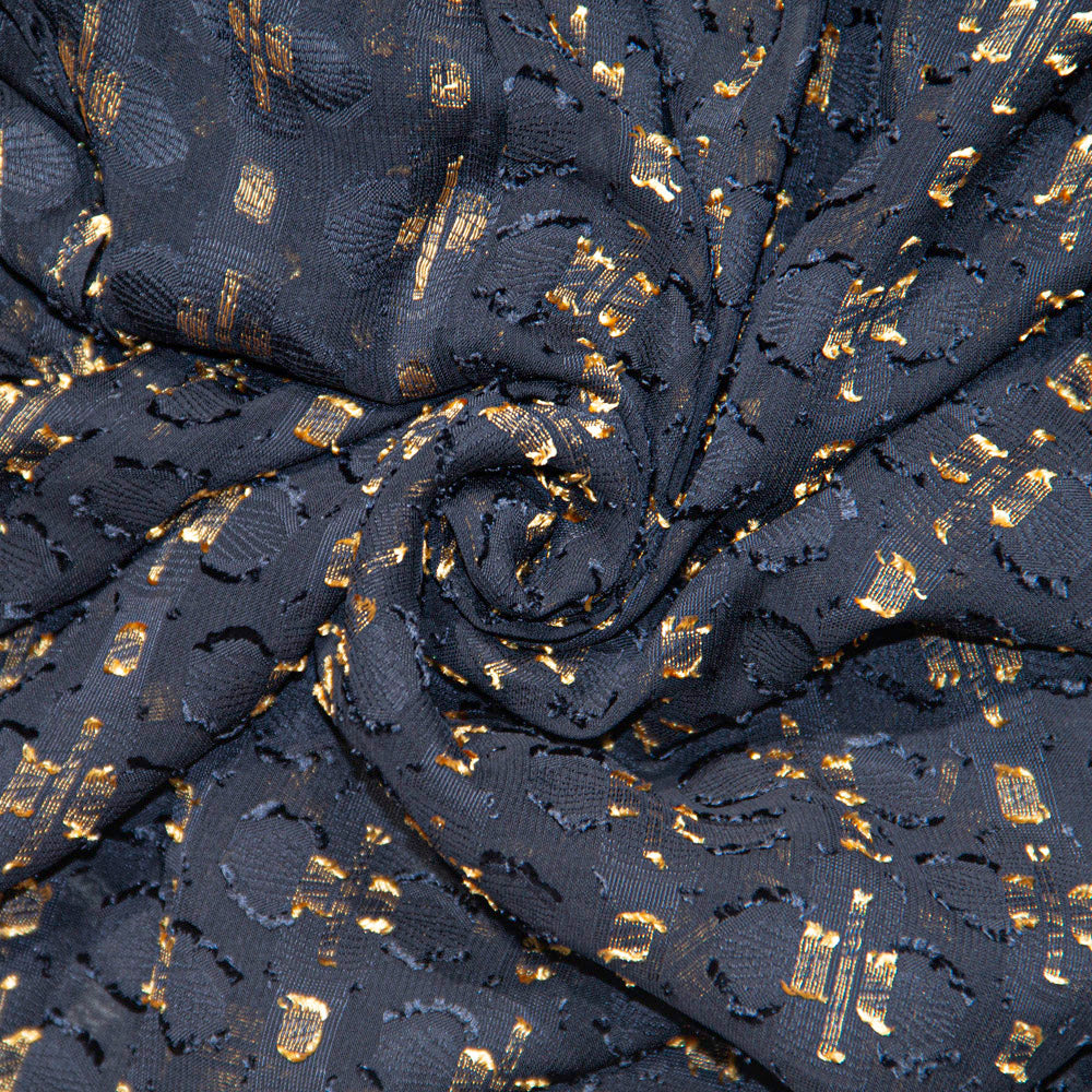 Semi-Sheer Navy and Gold Ruffle Blouse