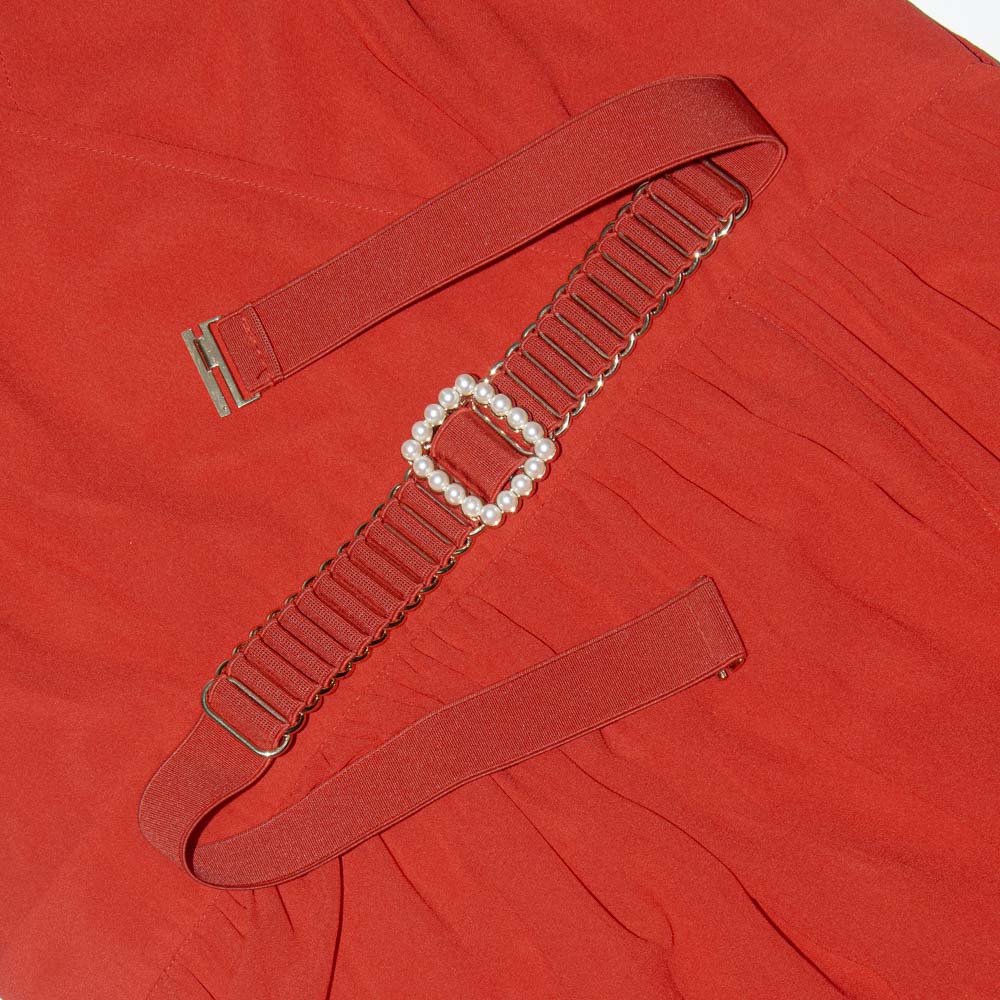 Pearl Buckle Cold-Shoulder Dress