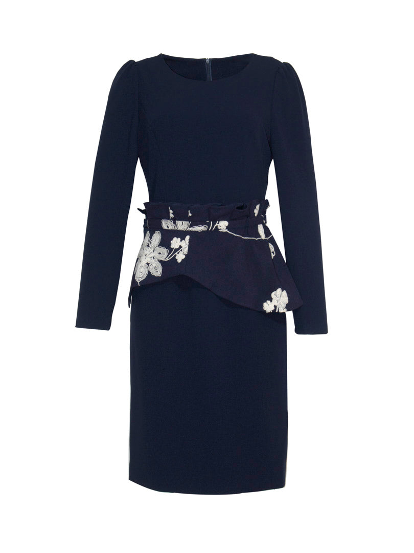 Floral Accent Navy Dress