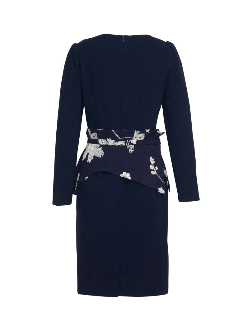 Floral Accent Navy Dress