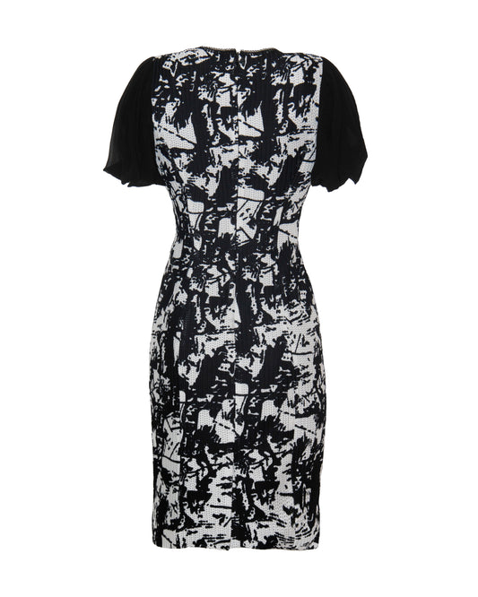 Contrast Elegance Puff-Sleeve Dress