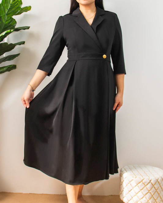 Wrap Style Midi Dress with Side Pockets