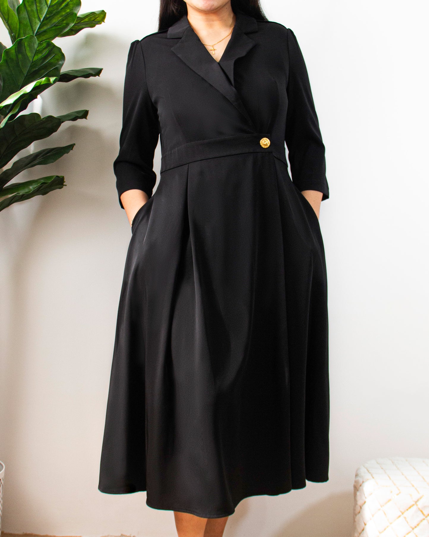 Wrap Style Midi Dress with Side Pockets