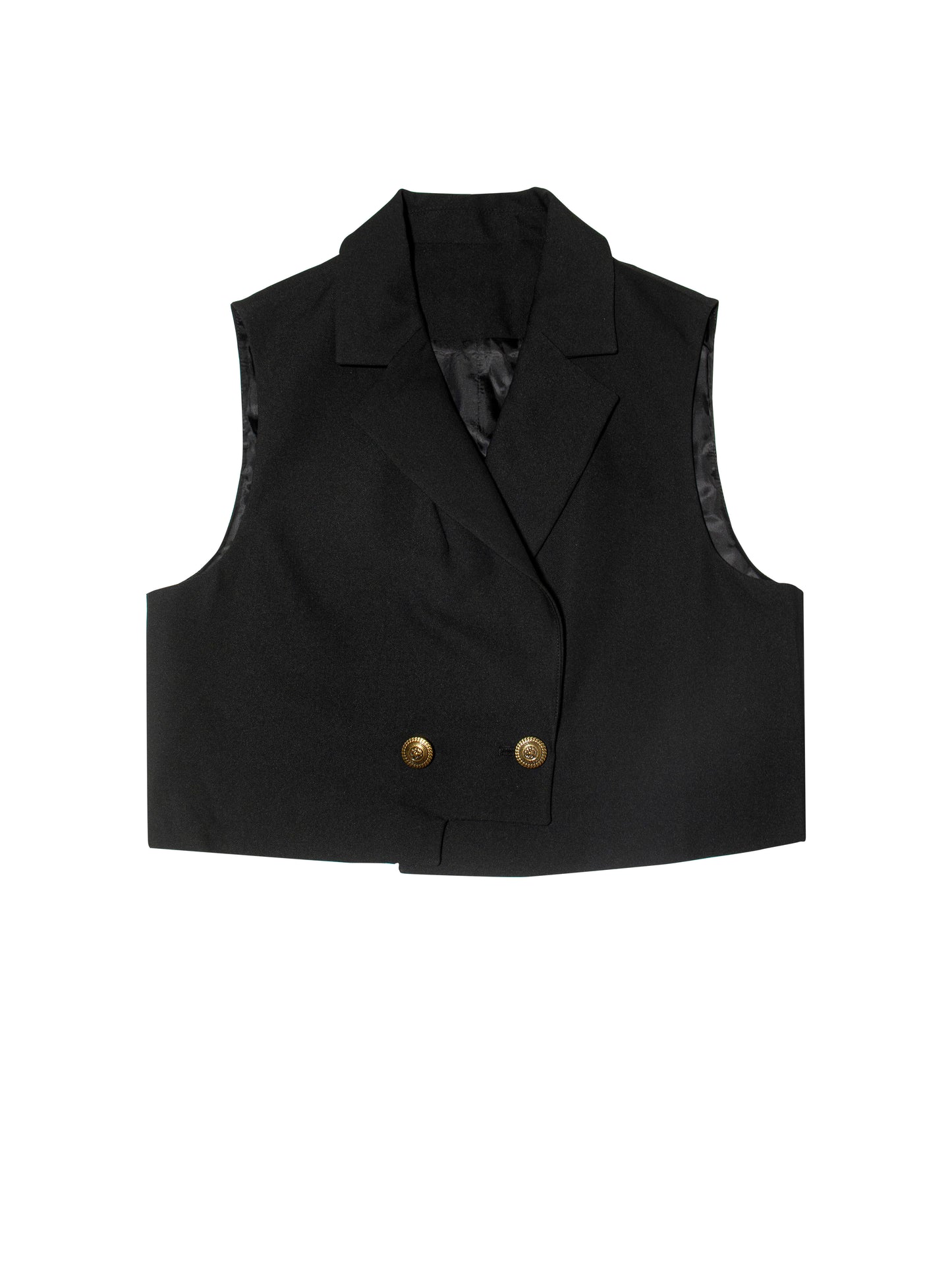 Black Printed Top Dress & Cropped Vest