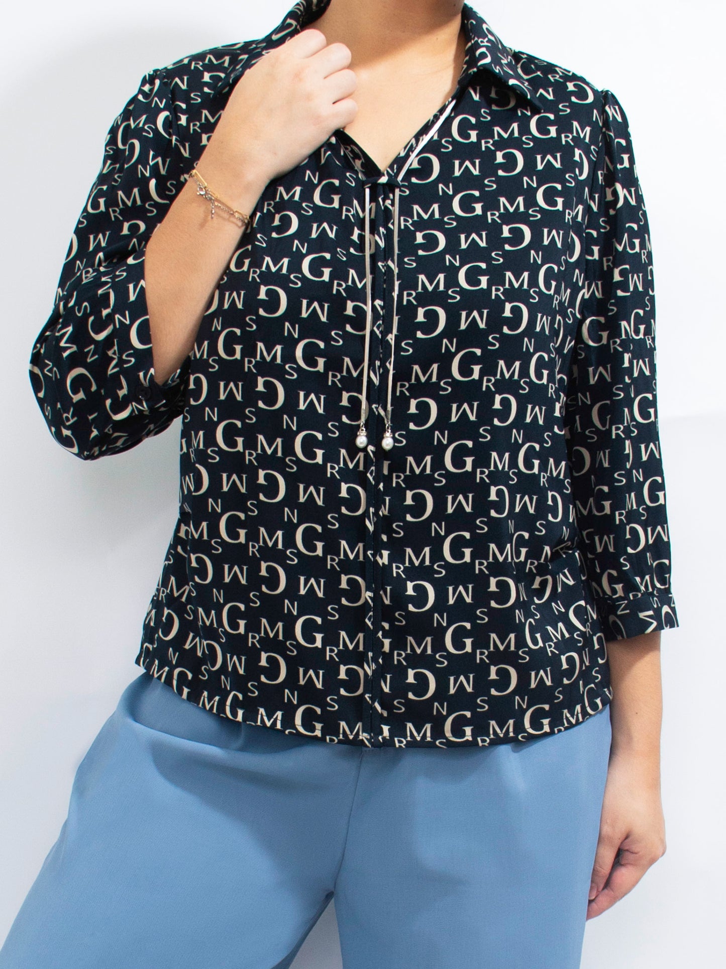 Printed Tie-Neck Blouse