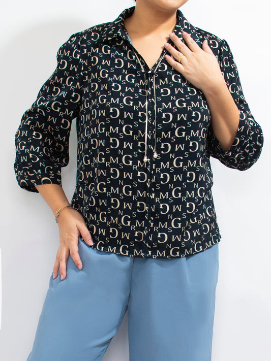 Printed Tie-Neck Blouse