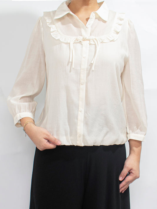 Ruffled Collar Blouse with Bow Detail