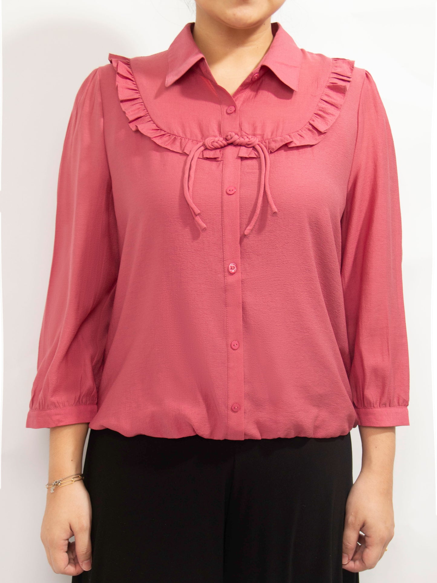 Ruffled Collar Blouse with Bow Detail