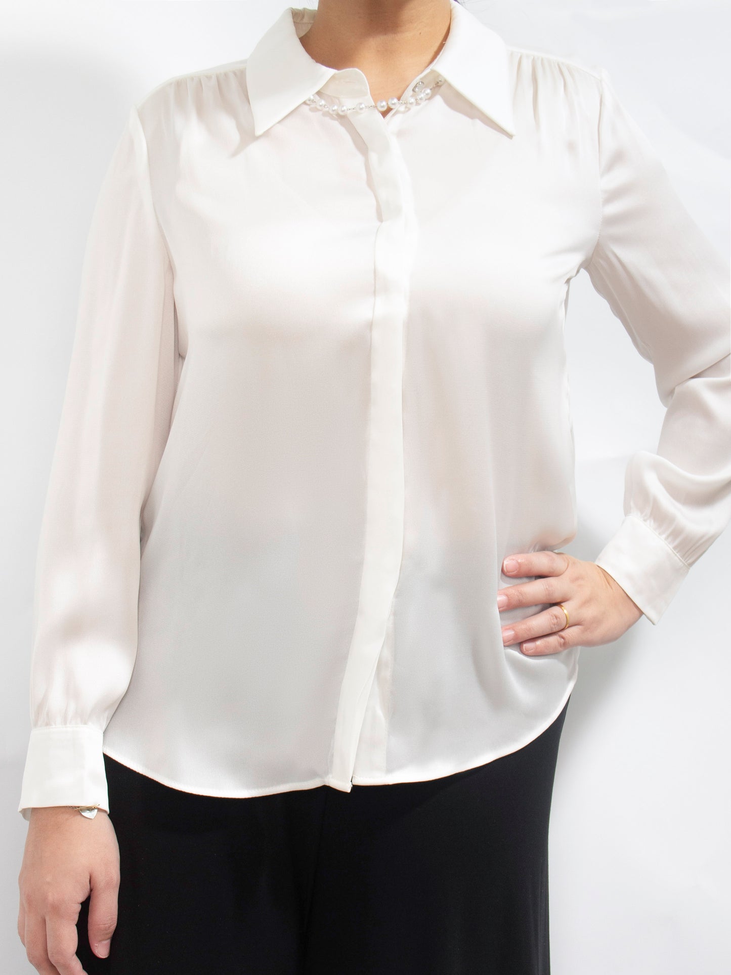 Pearl Accent Button-Down Blouse