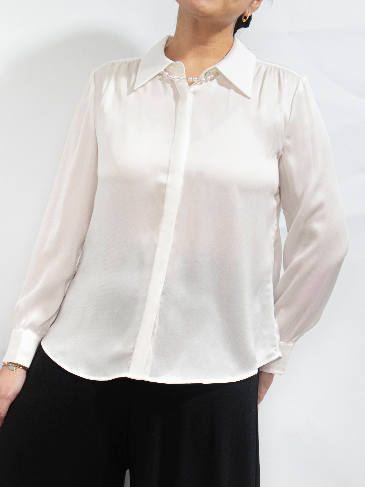 Pearl Accent Button-Down Blouse