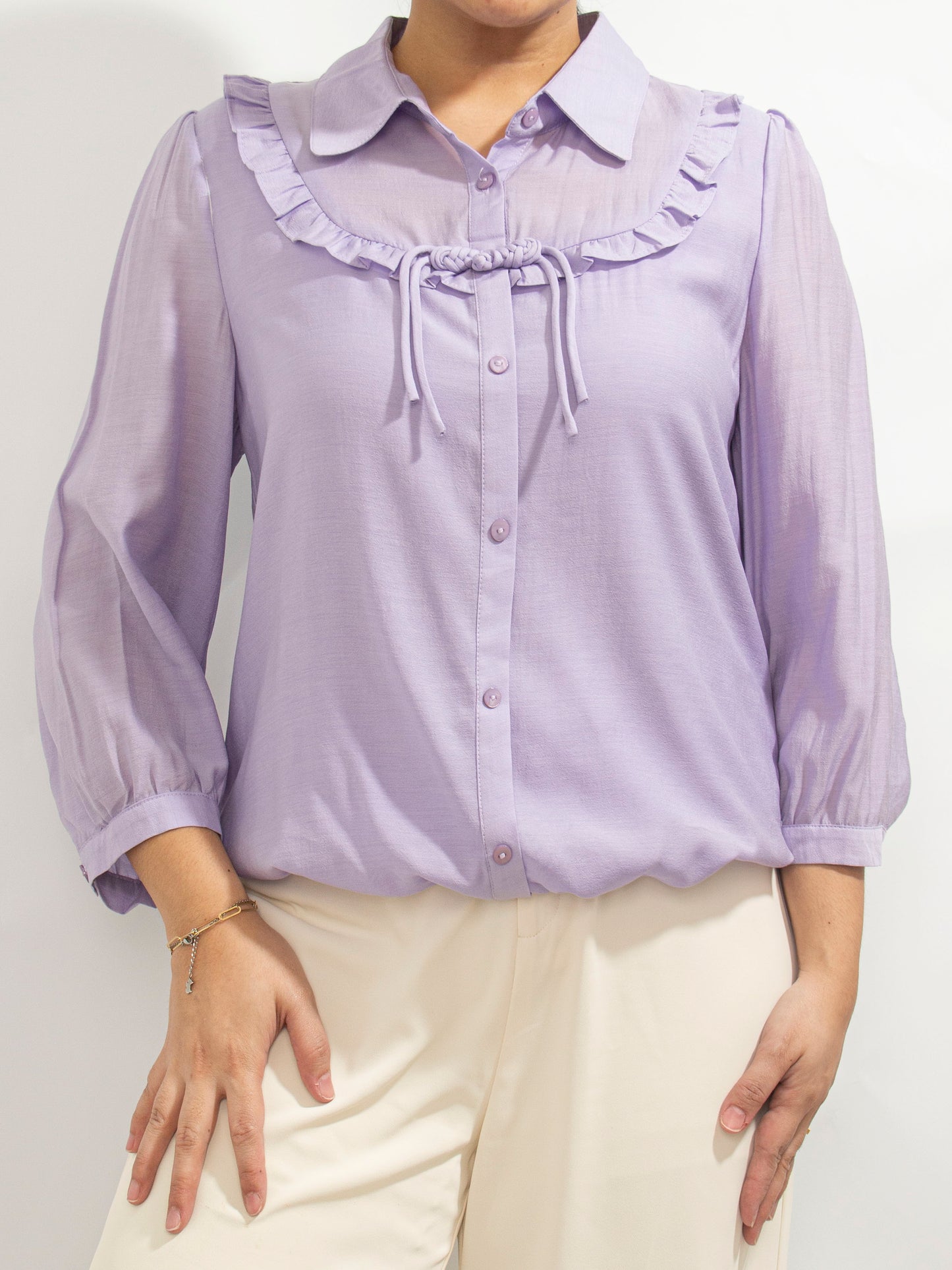 Ruffled Collar Blouse with Bow Detail