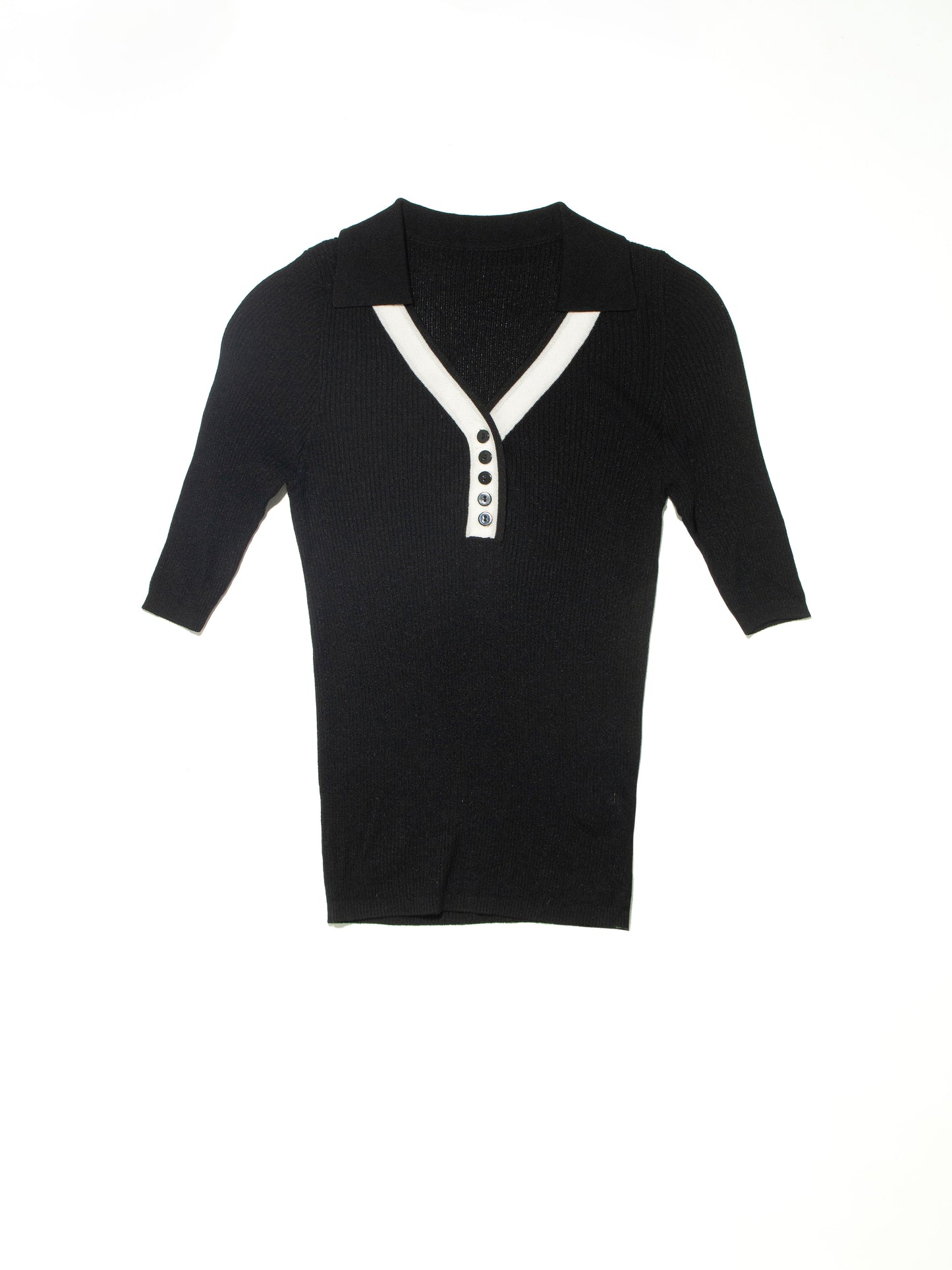 Contrast Collar Ribbed Knit Top.