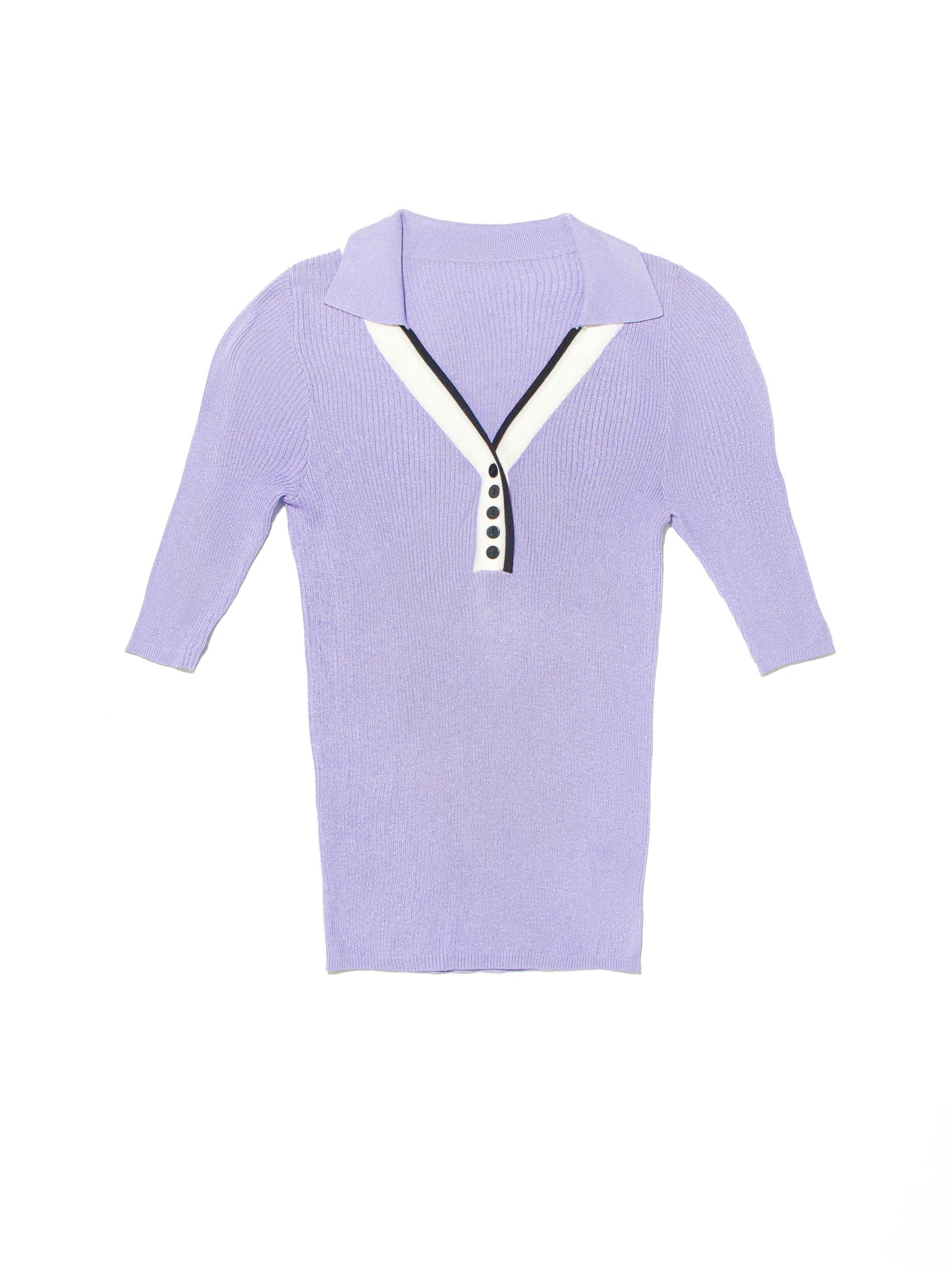 Contrast Collar Ribbed Knit Top.