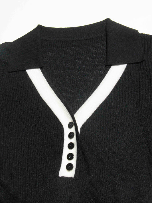 Contrast Collar Ribbed Knit Top.