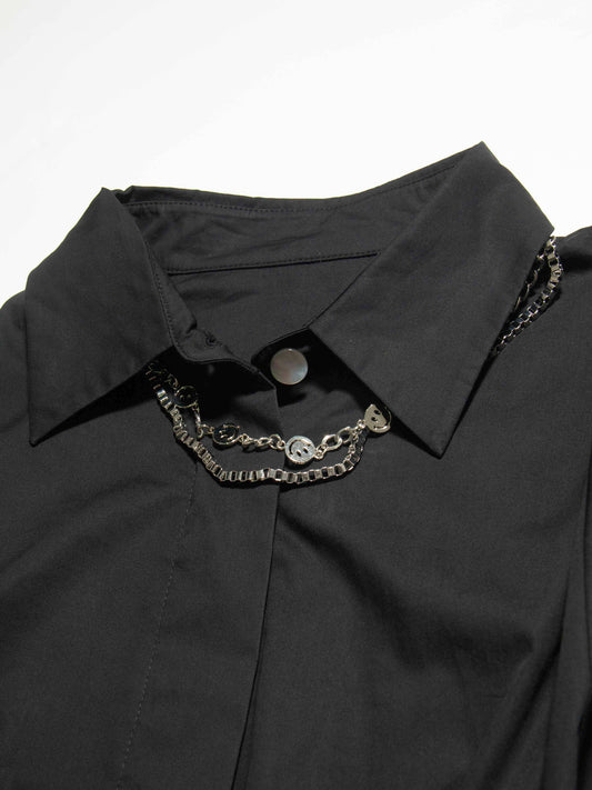 Structured Black Button-Down with Built-in Chain