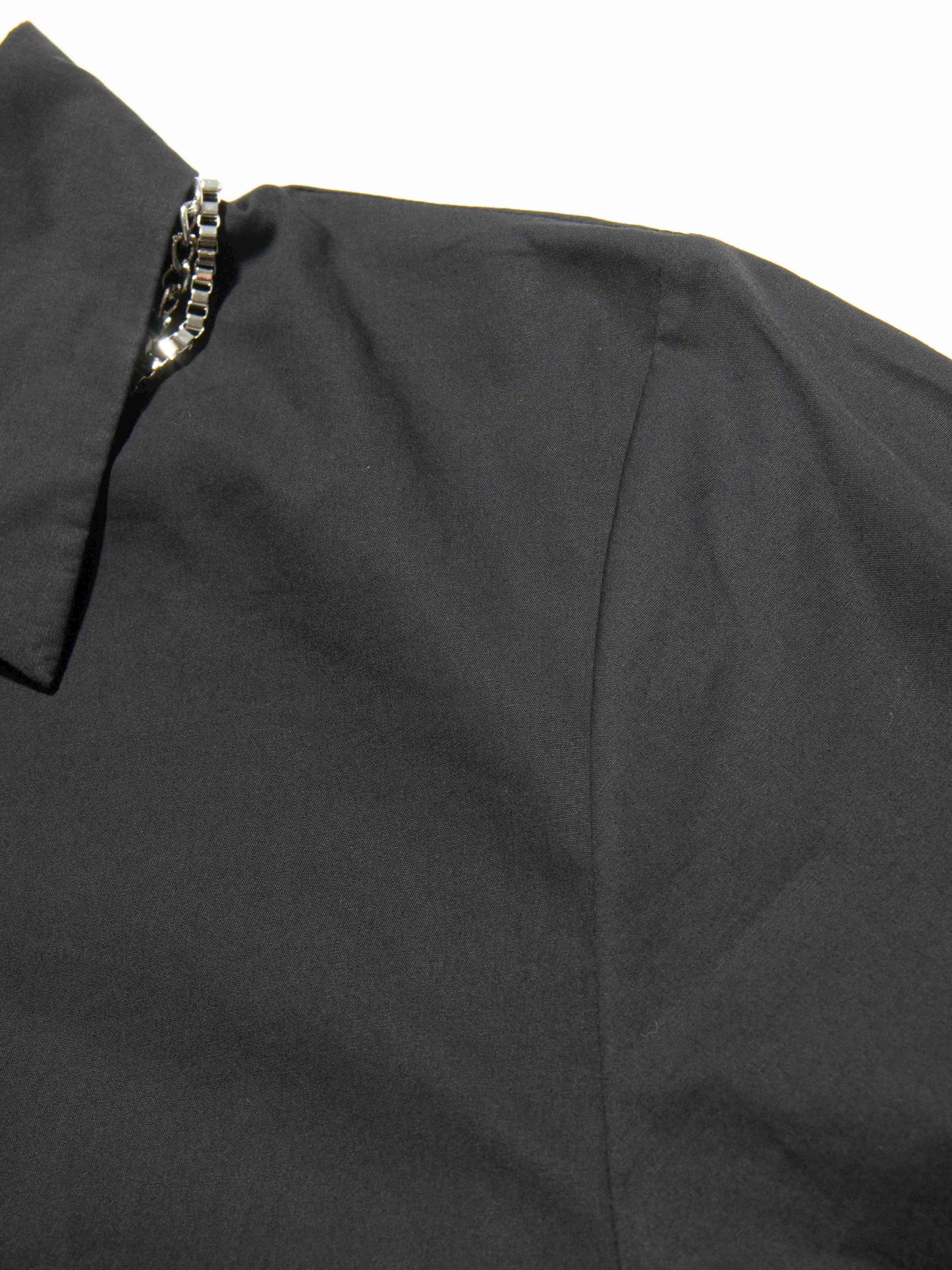 Structured Black Button-Down with Built-in Chain