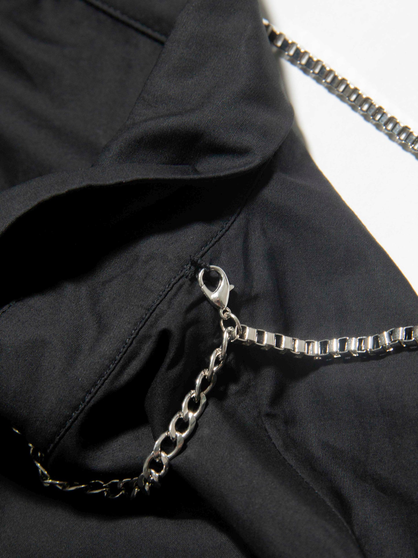 Structured Black Button-Down with Built-in Chain
