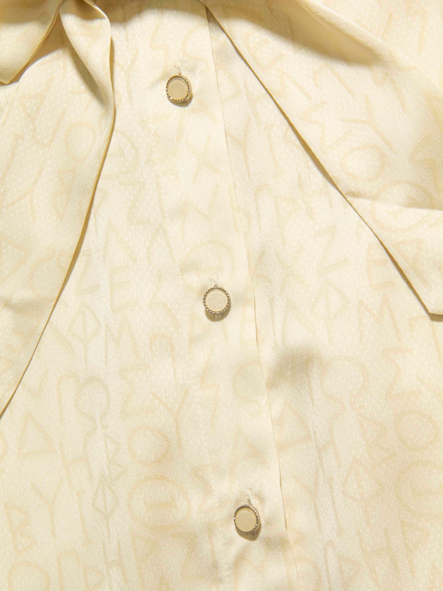 Cream Script Print Bow Blouse