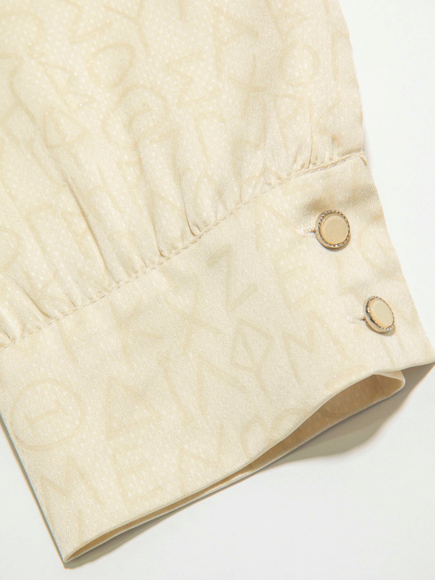 Cream Script Print Bow Blouse