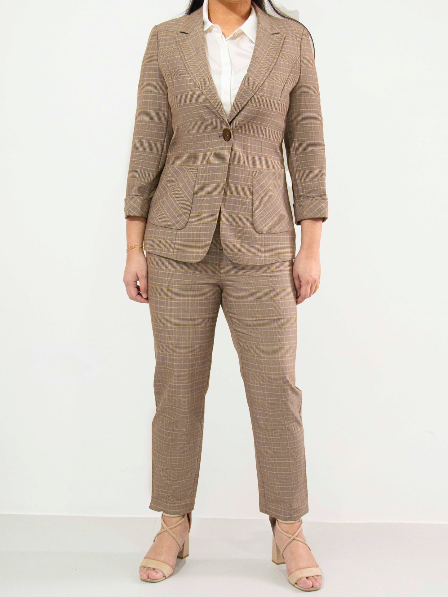 Checkered Brown Suit Set