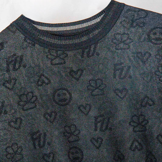 Black Patterned Mesh Top