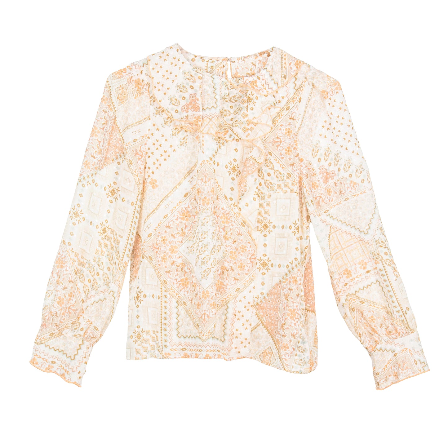 Semi-Sheer Geometric Floral Print Blouse