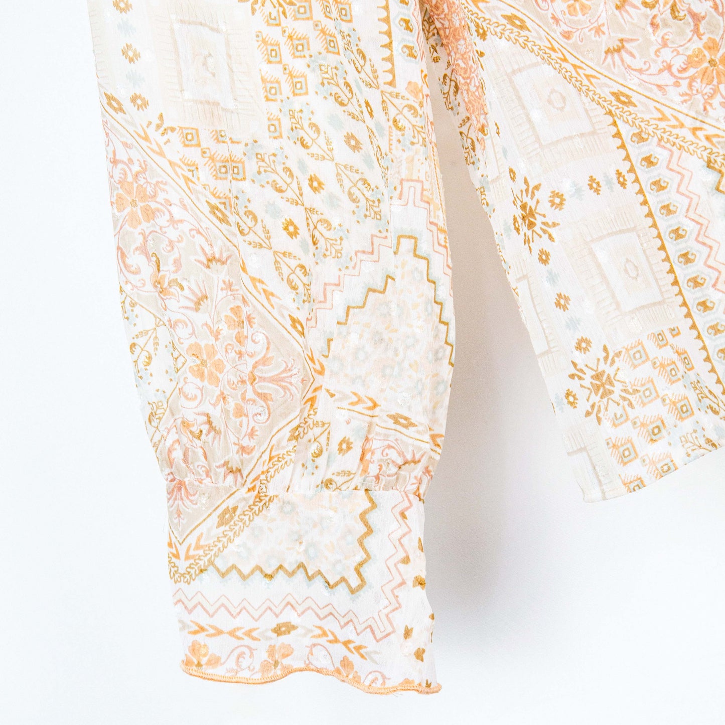 Semi-Sheer Geometric Floral Print Blouse
