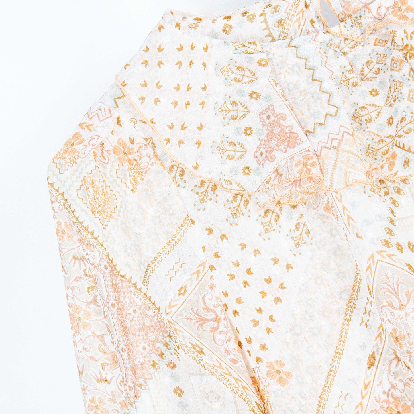 Semi-Sheer Geometric Floral Print Blouse
