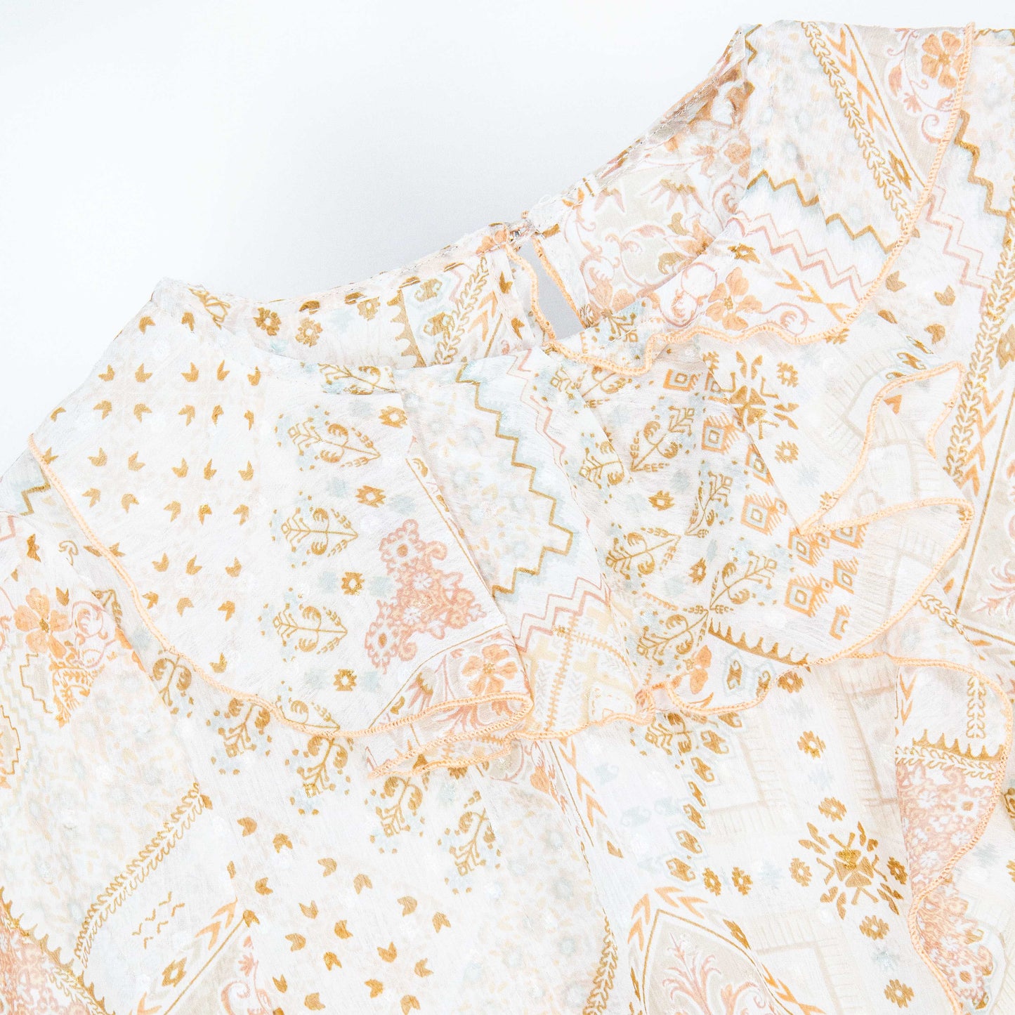 Semi-Sheer Geometric Floral Print Blouse