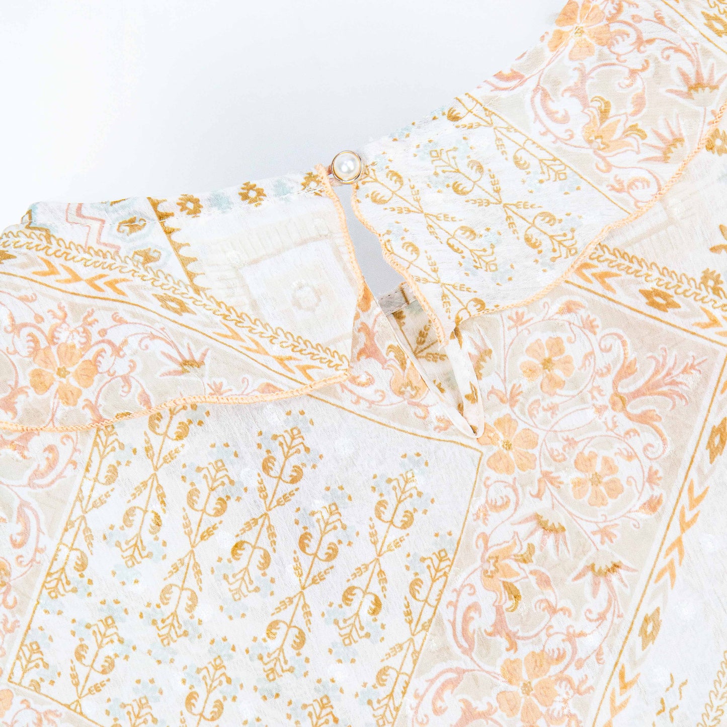 Semi-Sheer Geometric Floral Print Blouse