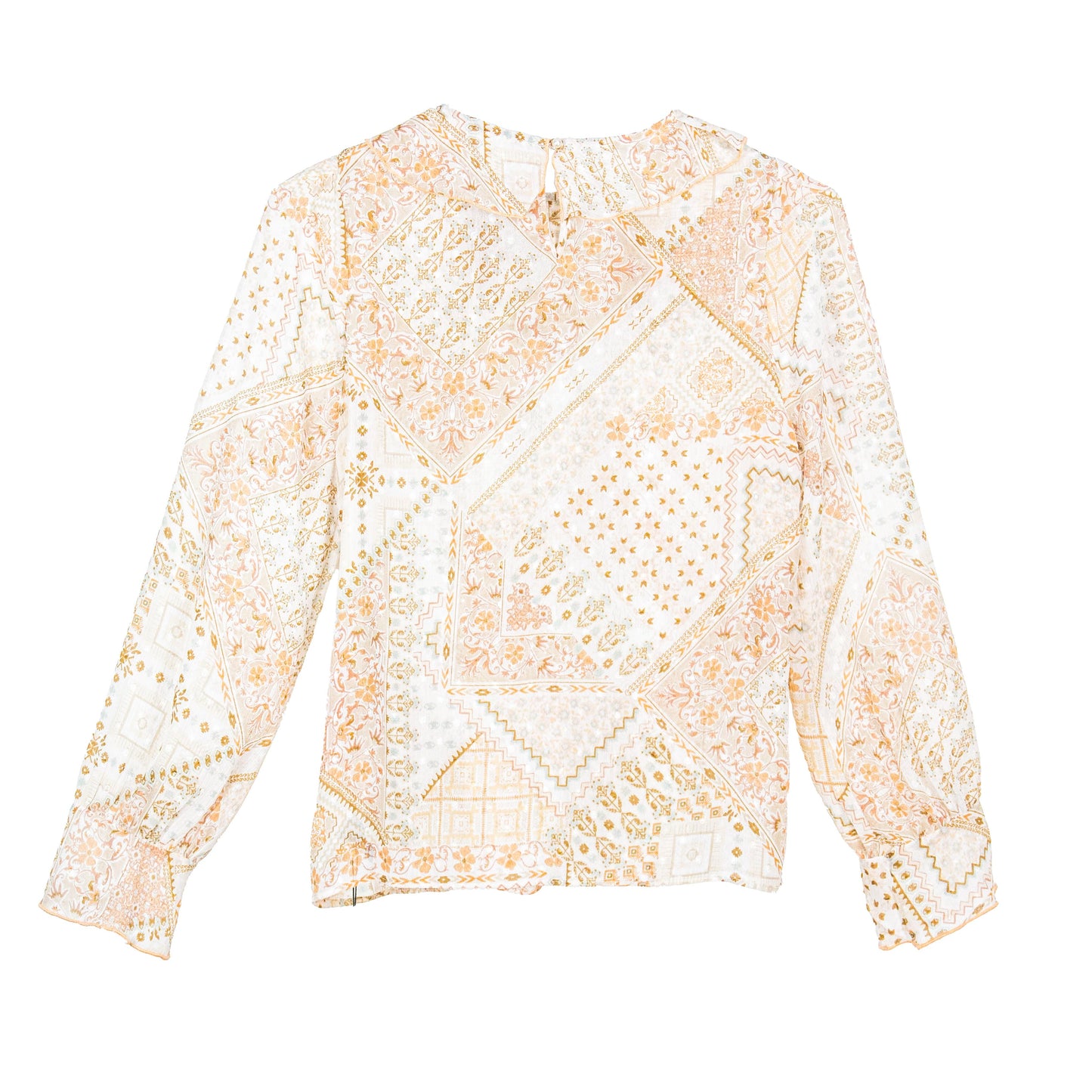 Semi-Sheer Geometric Floral Print Blouse