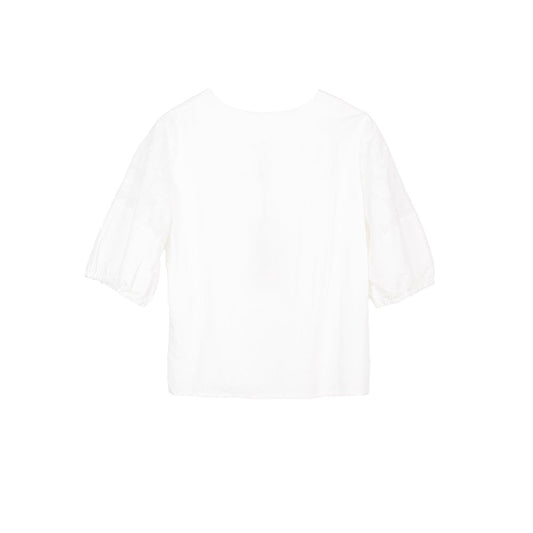 White V-Neck Lace-Detail Blouse