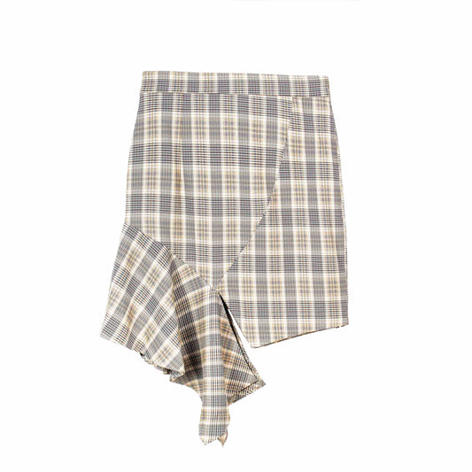 Plaid Asymmetric Ruffle Skirt
