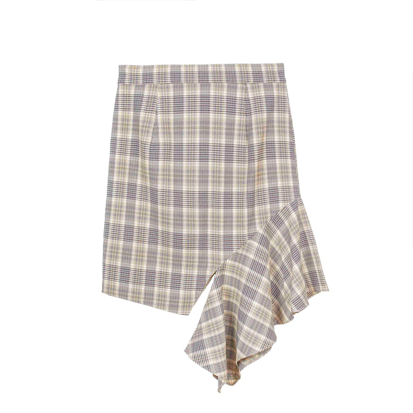 Plaid Asymmetric Ruffle Skirt