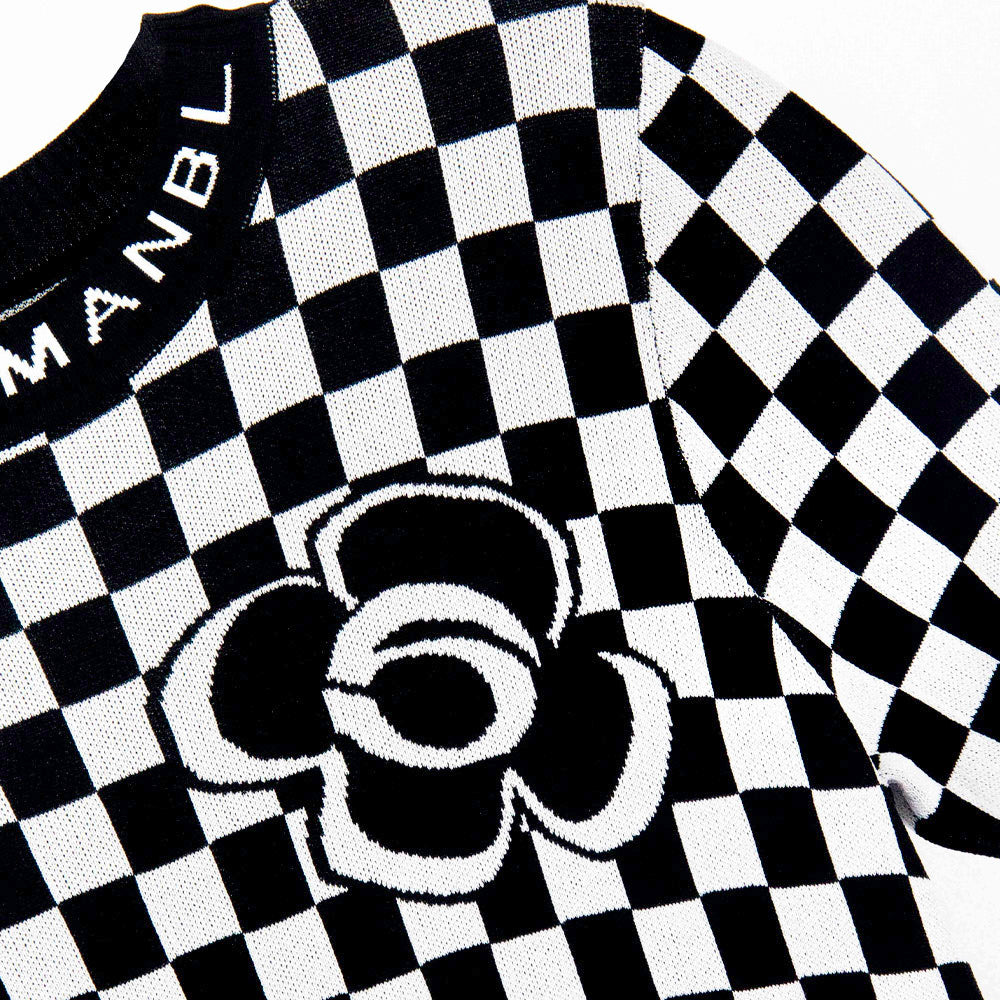 Checkered Blossom Knit Top