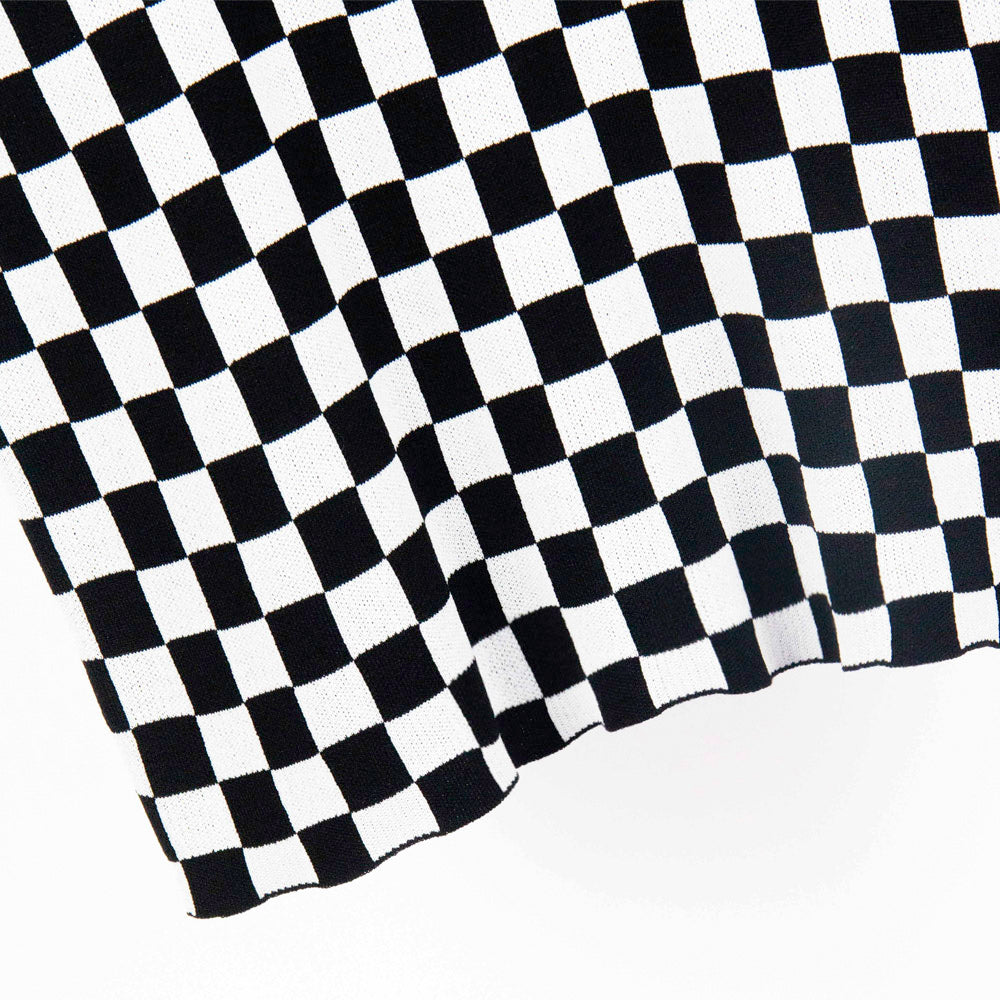 Checkered Blossom Knit Top