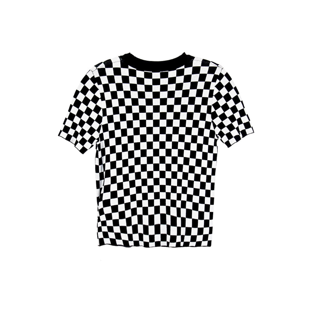 Checkered Blossom Knit Top