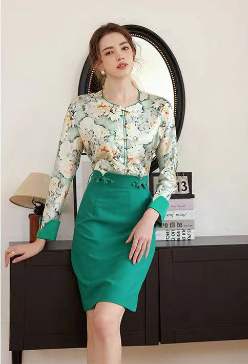 Pencil Skirt with Floral Accents