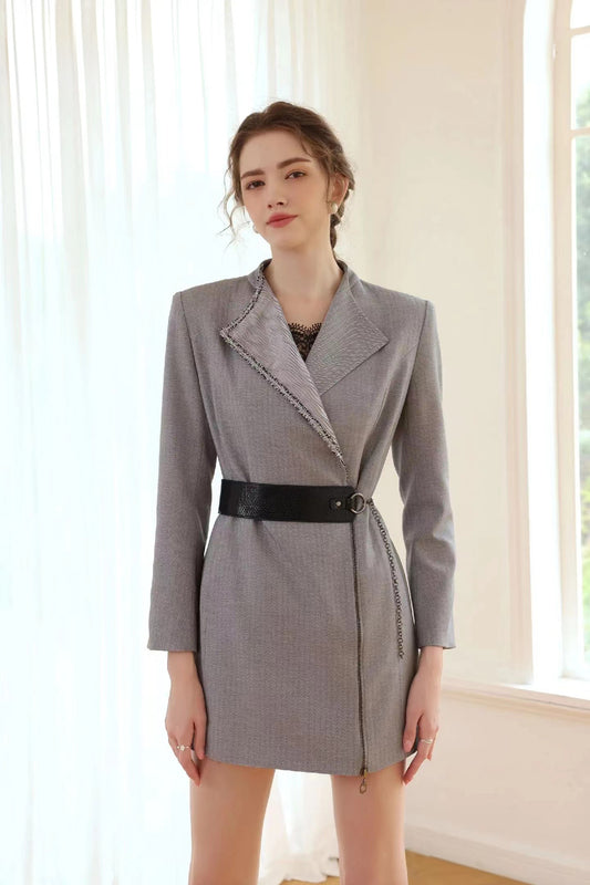 Grey Collared & Zippered Coat