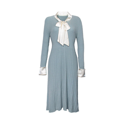 Knitted Ribbon Tie Neck Dress
