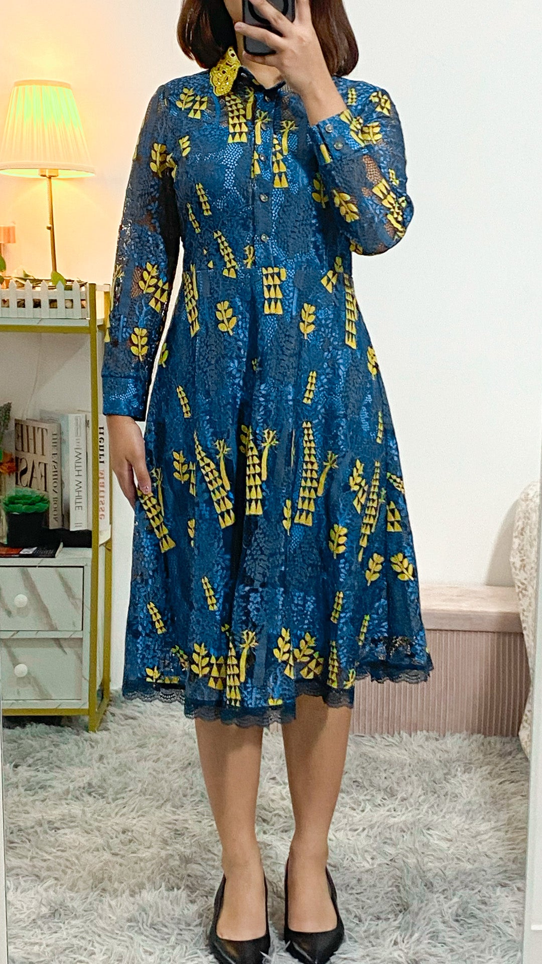 Blue Mosaic Lace Shirt Dress