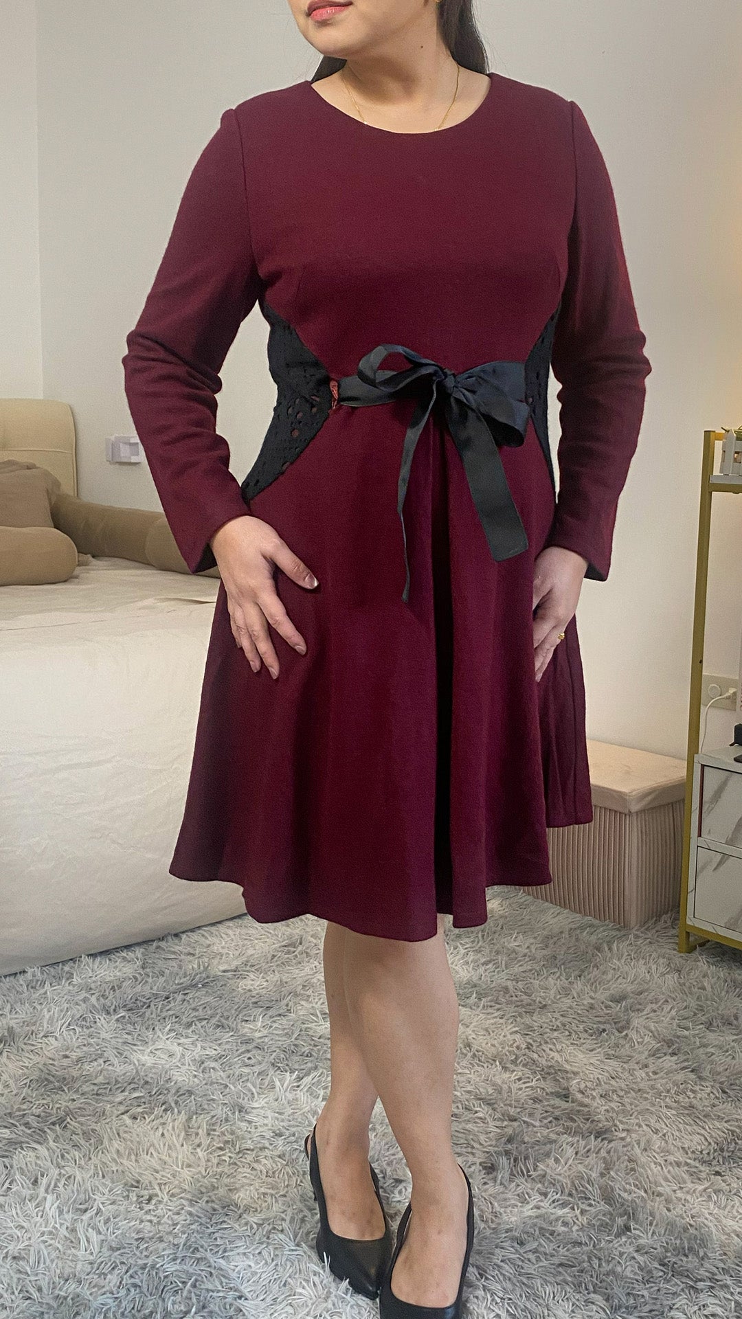 Lace Ribbon Fit & Flare Dress