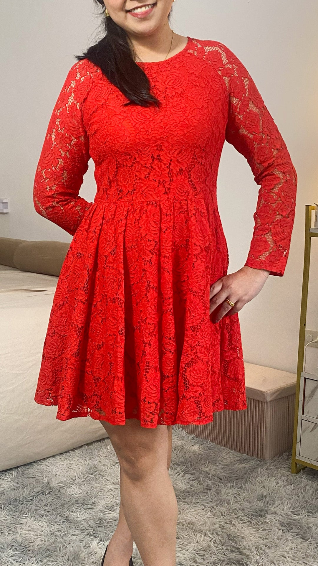 Rosette Lace Fit-and-Flare Dress