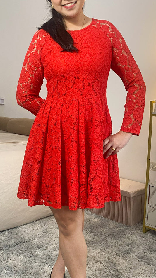 Rosette Lace Fit-and-Flare Dress