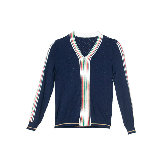 Navy Luxe Zip-Up Cardigan