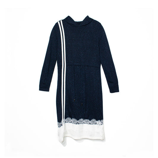 Knitted Shimmey Hooded Vneck Dress