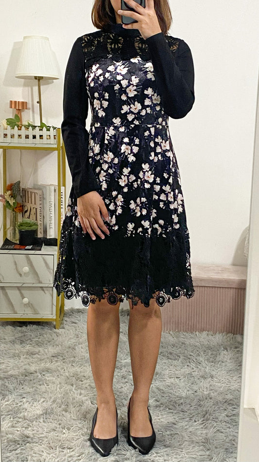 Black Lace Floral Midi Dress