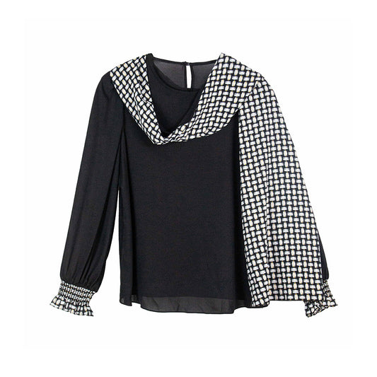 Semi-Sheer Draped Scarf-Sleeve Blouse
