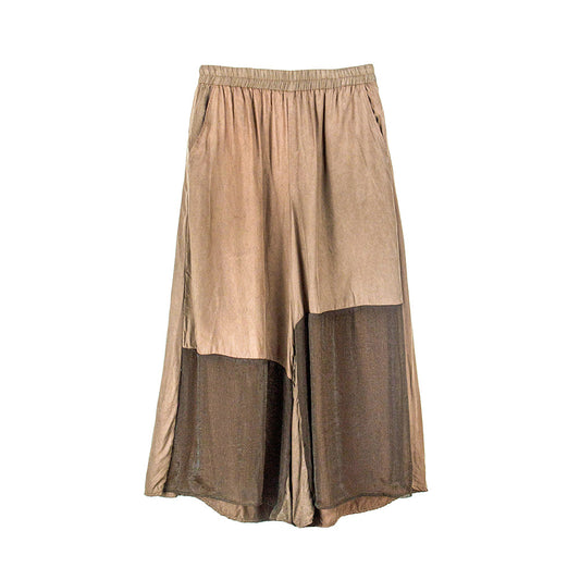 Mocha Sheer Panel Wide-Leg Garter Pants